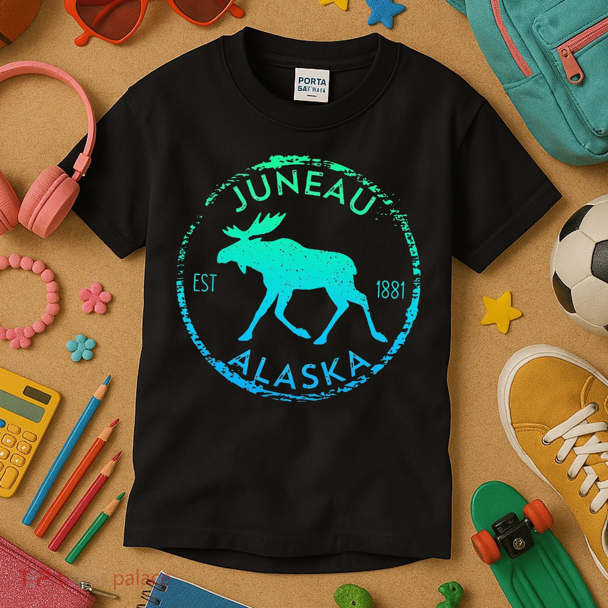 Juneau Alaska Moose Gradient Distressed Souvenir Kids T-Shirt