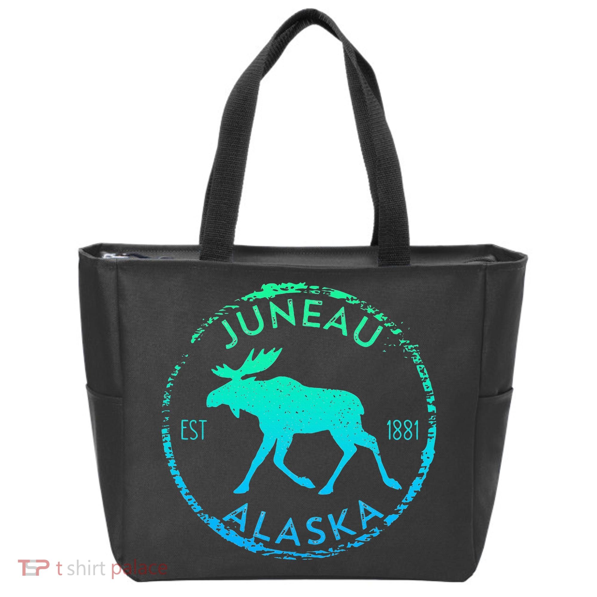 Juneau Alaska Moose Gradient Distressed Souvenir Tote Bag