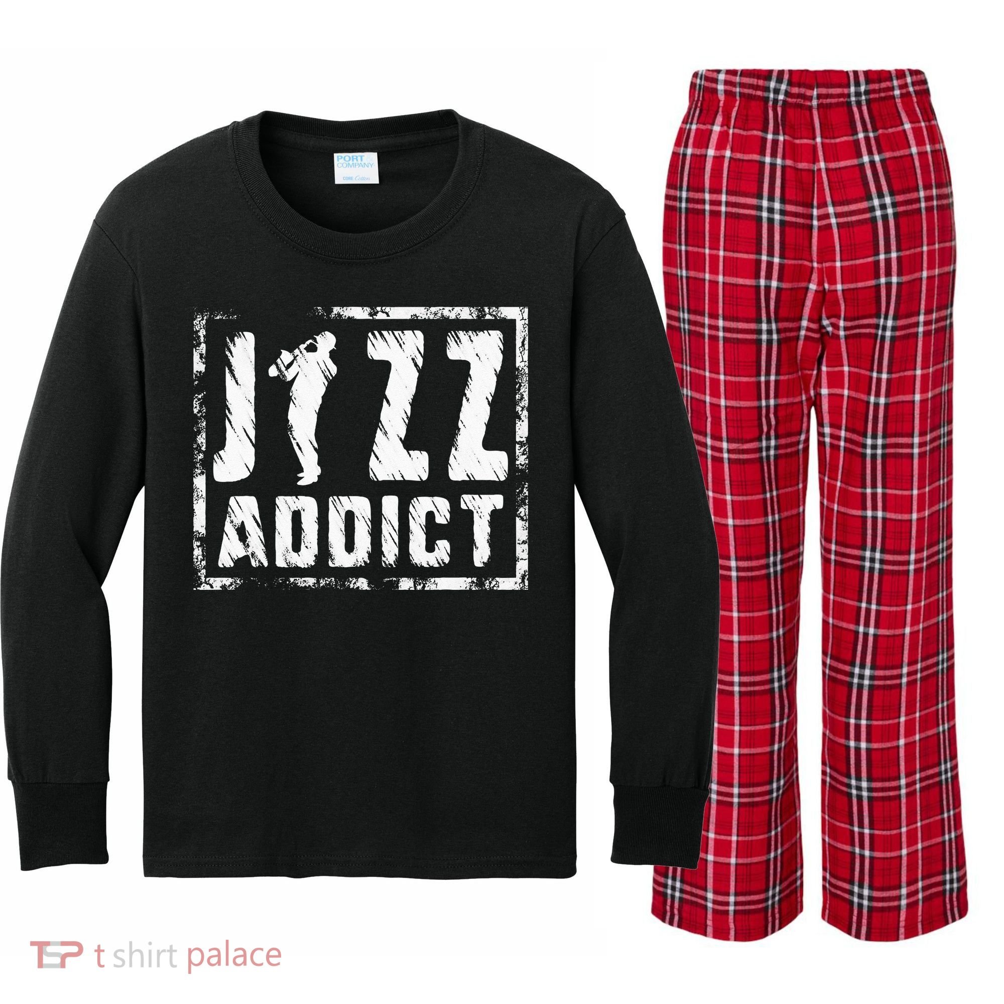Jazz Addict Musician Music Trumpet Trombone Guitar Player Kids Long Sleeve Plaid Pajama Set