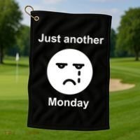 Just Another Monday Sad Face Golf Towel thumb 1