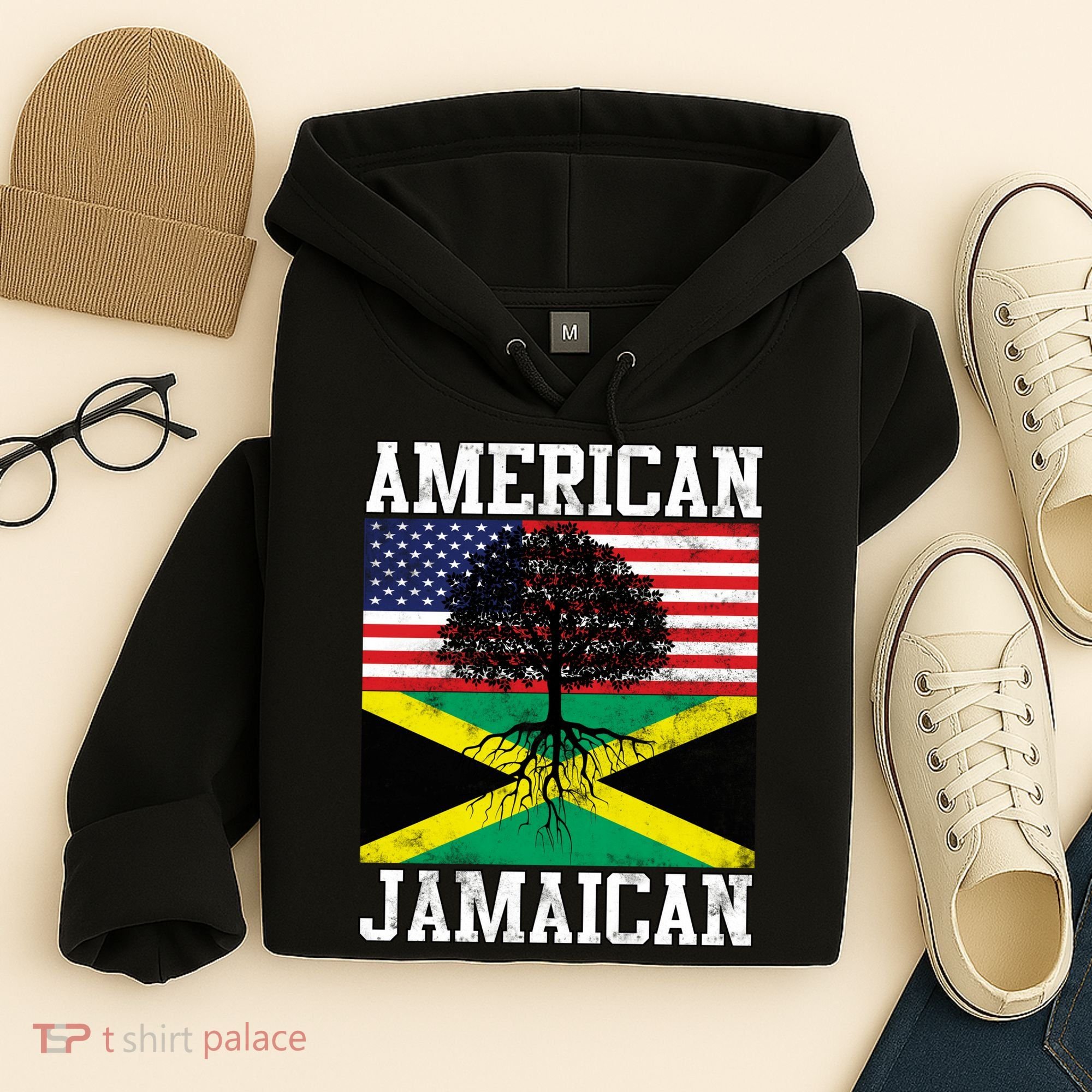 Jamaican American Flag Grown Roots Hoodie