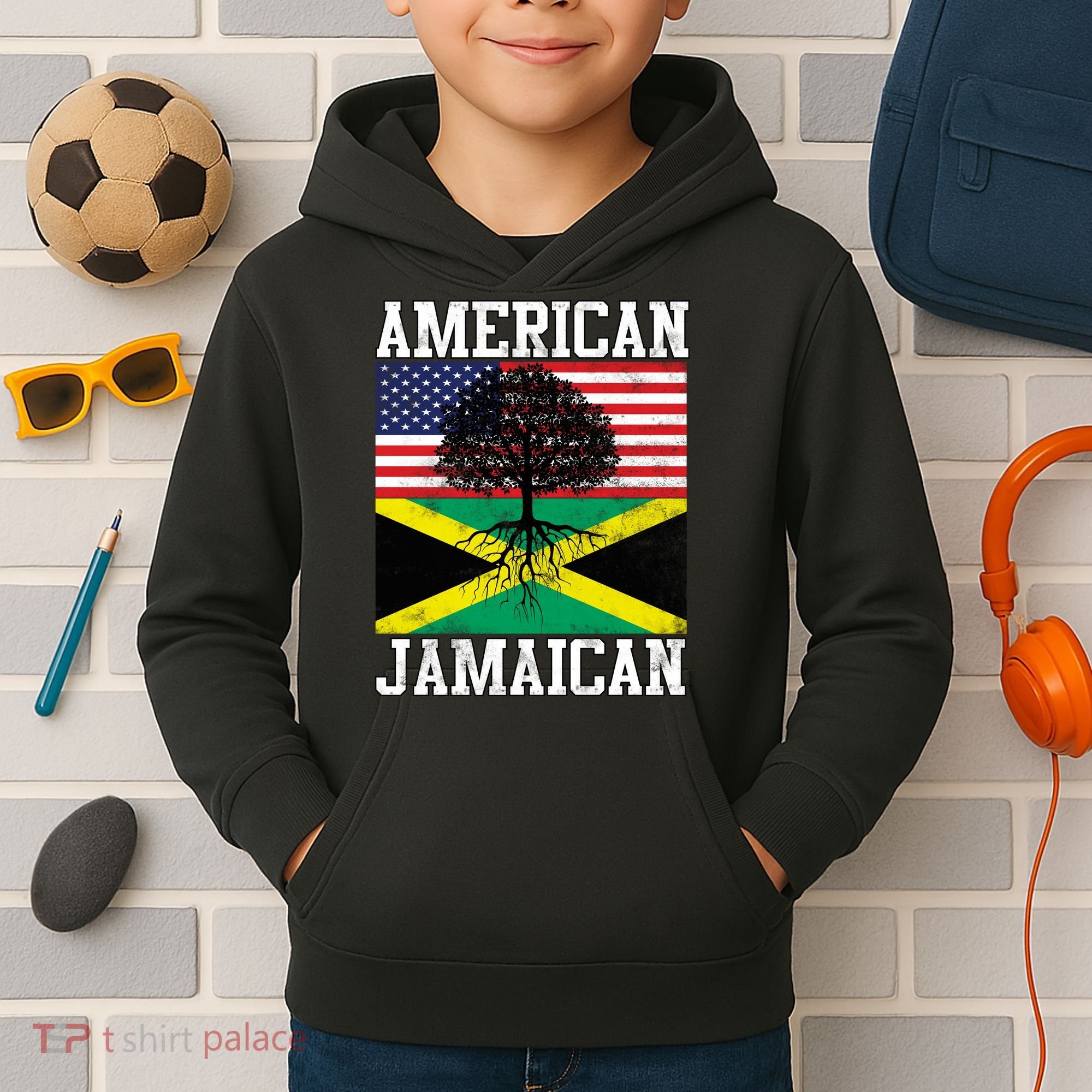 Jamaican American Flag Grown Roots Kids Hoodie