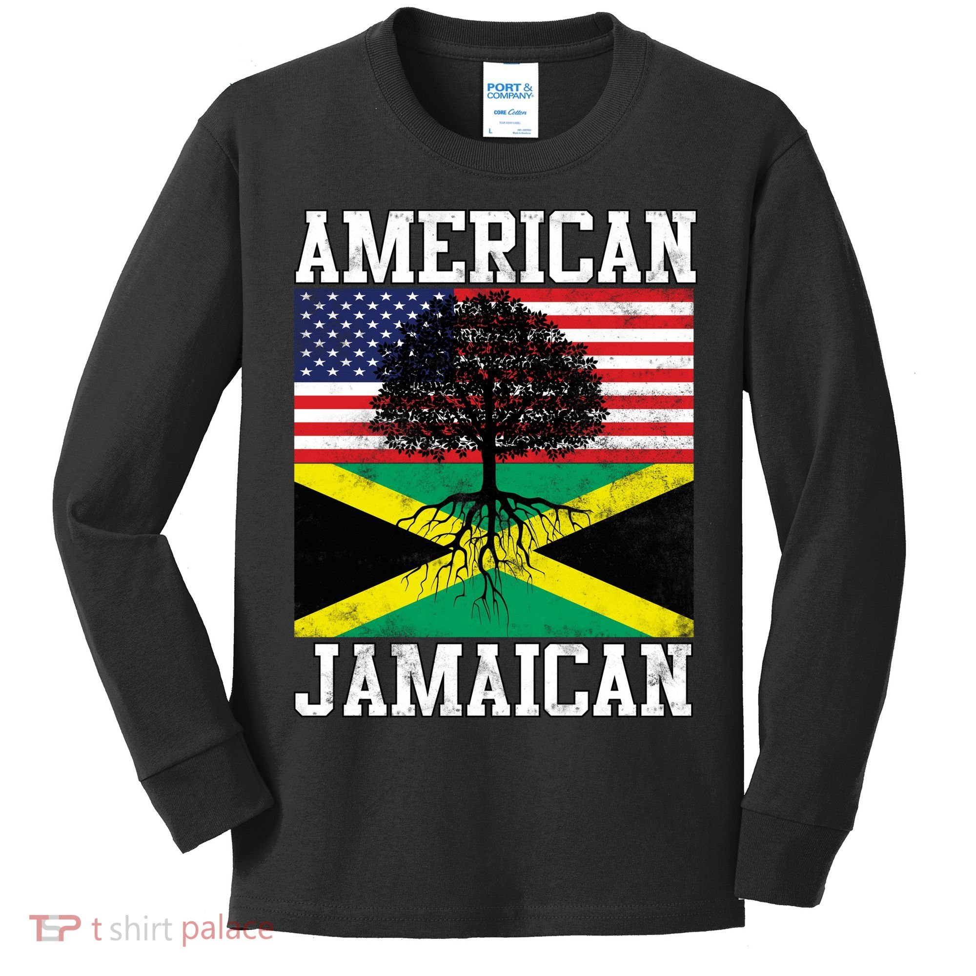 Jamaican American Flag Grown Roots Kids Long Sleeve Shirt