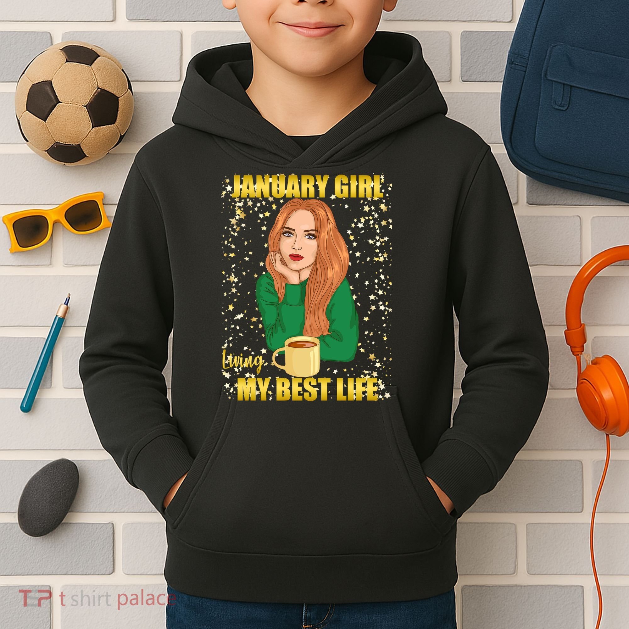 January Girl Living My Best Life Kids Hoodie