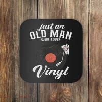 Just An Old Man Who Loves Vinyl Turntable Vinyl Record Coaster thumb 0