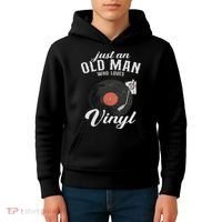 Just An Old Man Who Loves Vinyl Turntable Vinyl Record Kids Hoodie thumb 4
