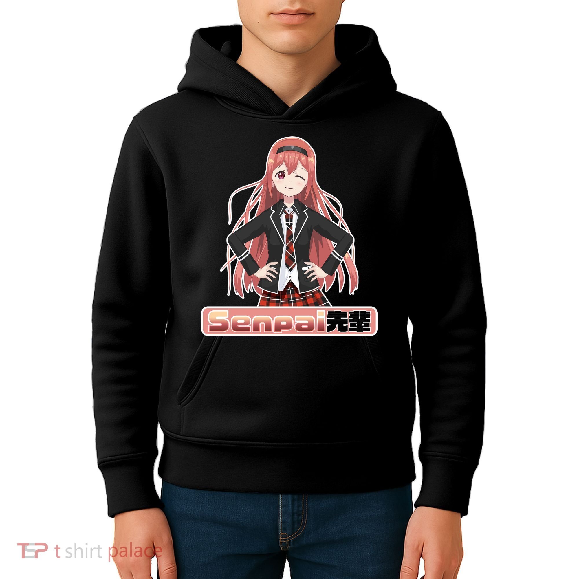 Japanese Animie Girl Senpai Kids Hoodie