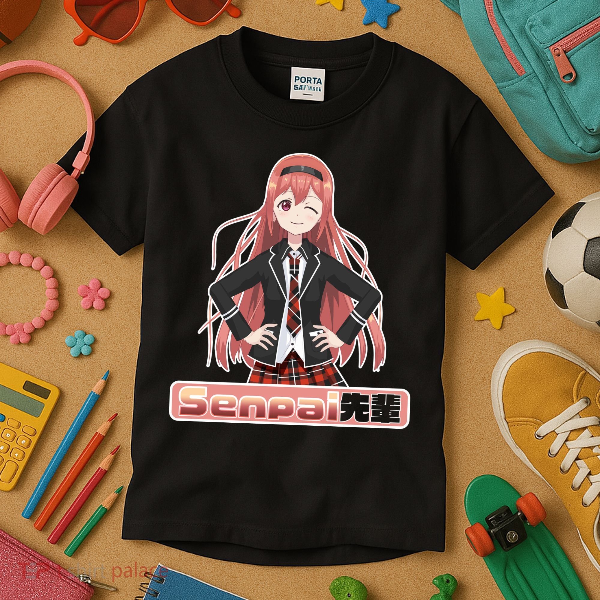 Japanese Animie Girl Senpai Kids T-Shirt
