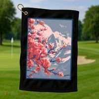 Japanese Cherry Blossom Mountain Golf Towel thumb 1
