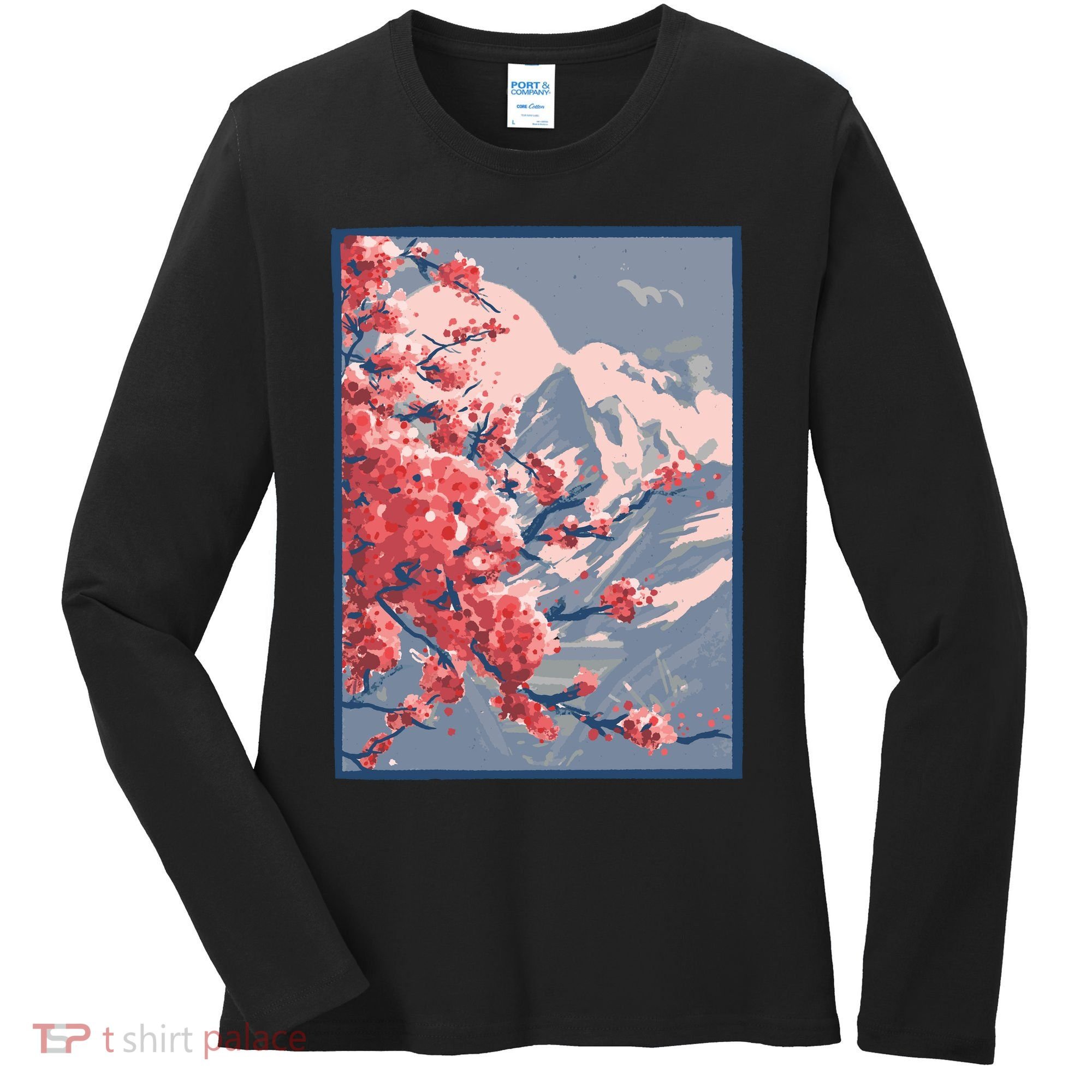 Japanese Cherry Blossom Mountain Women's Long Sleeve Shirt