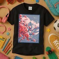 Japanese Cherry Blossom Mountain Kids T-Shirt thumb 3
