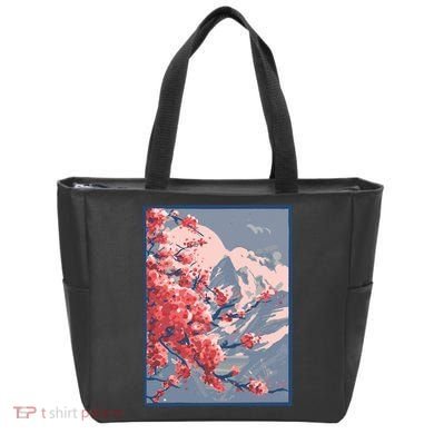 Japanese Cherry Blossom Mountain Tote Bag
