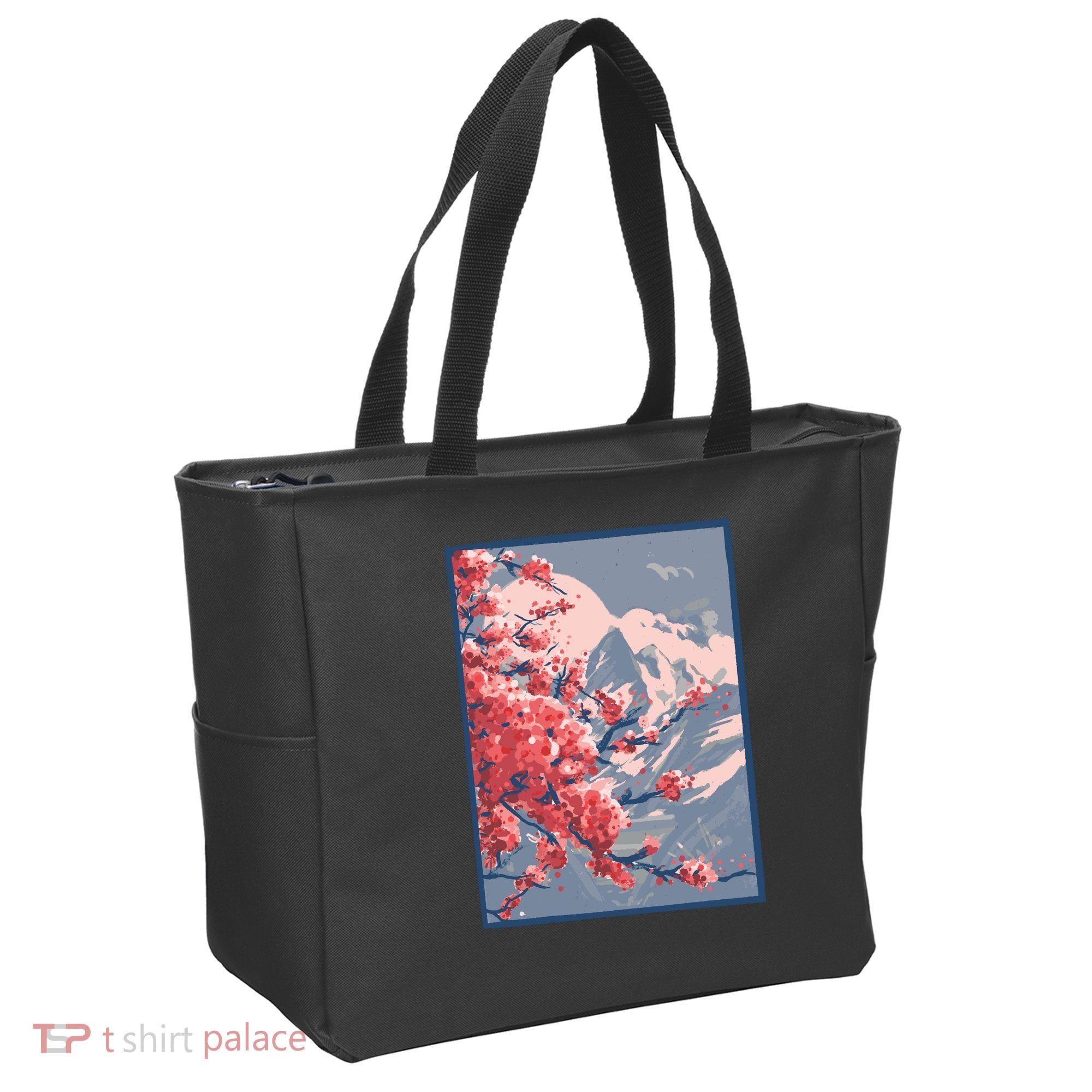 Japanese Cherry Blossom Mountain Tote Bag