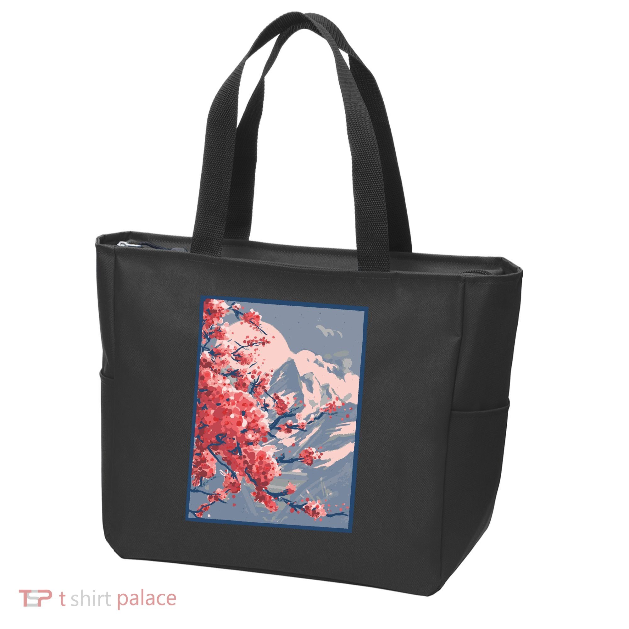 Japanese Cherry Blossom Mountain Tote Bag