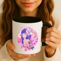 Japanese Cherry Blossoms Kitsune Fox Girl Coffee Mug thumb 3