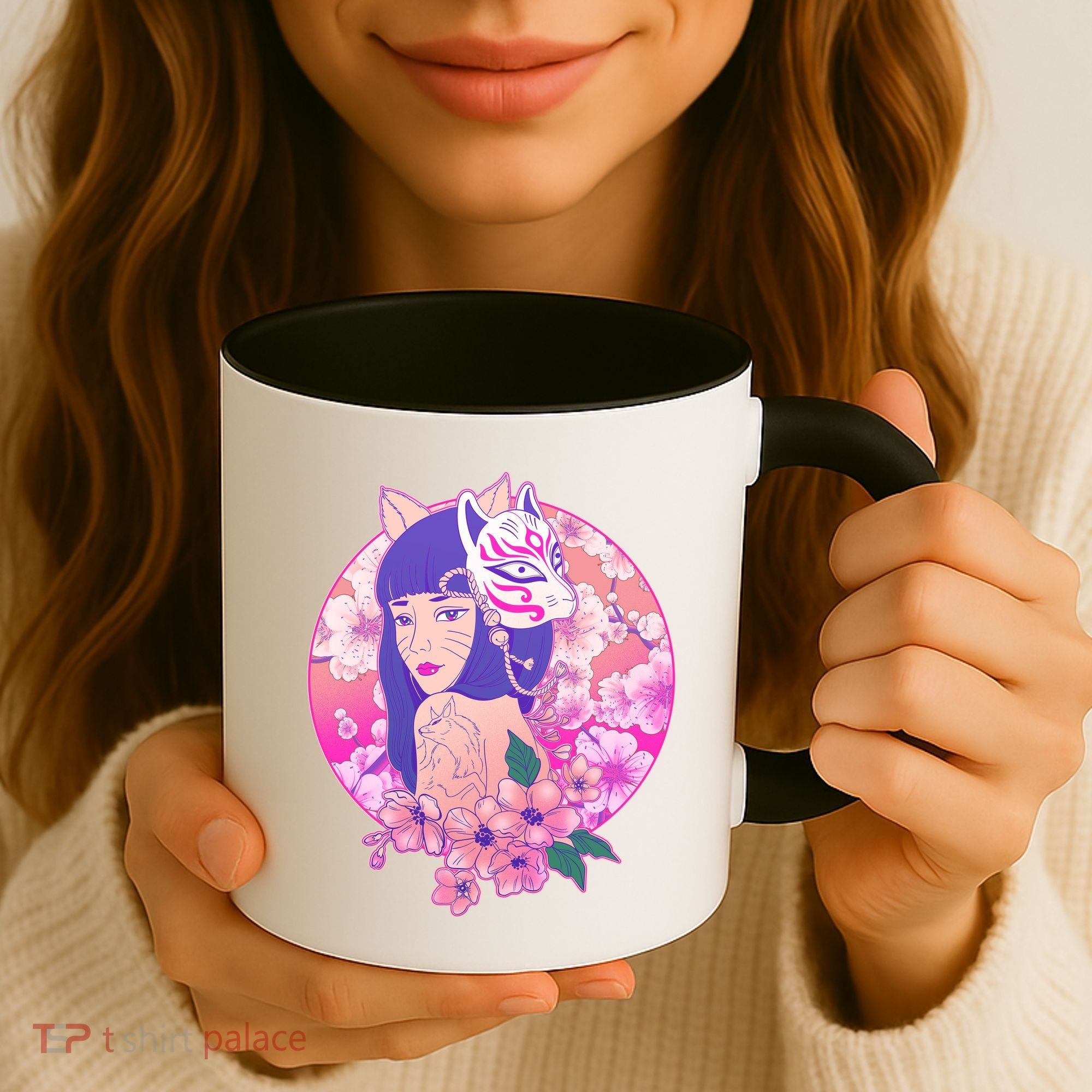 Japanese Cherry Blossoms Kitsune Fox Girl Coffee Mug