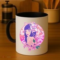 Japanese Cherry Blossoms Kitsune Fox Girl Coffee Mug thumb 4