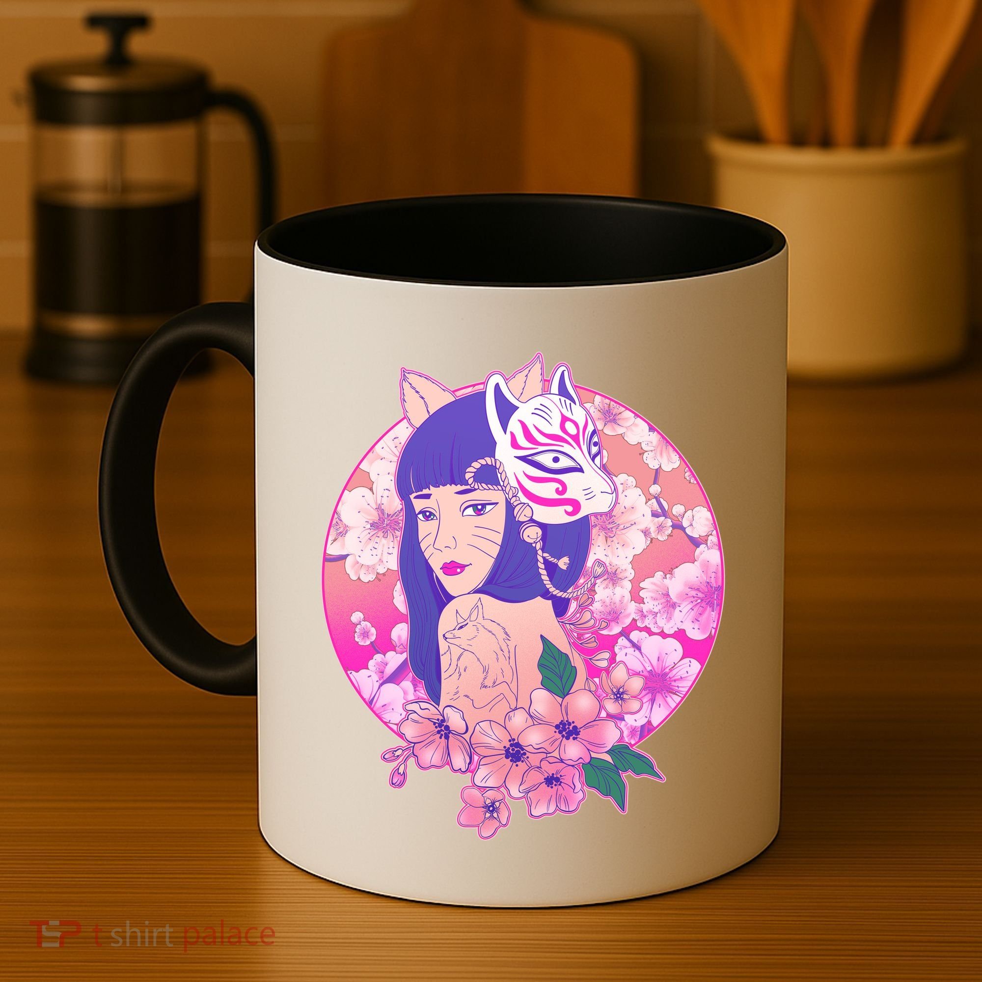 Japanese Cherry Blossoms Kitsune Fox Girl Coffee Mug