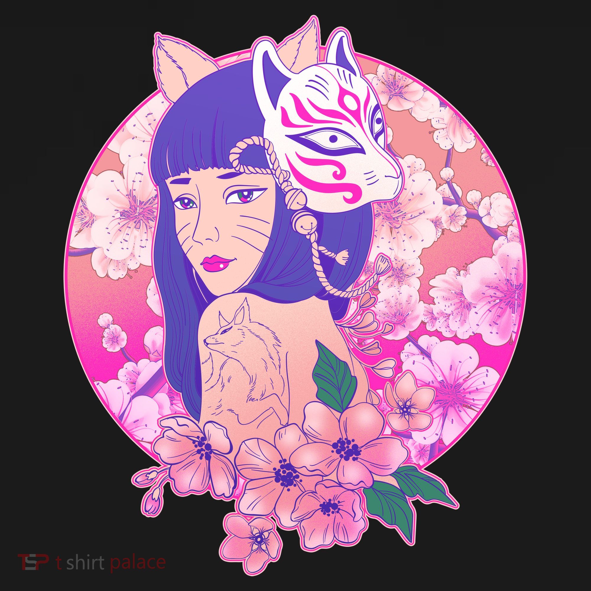 Japanese Cherry Blossoms Kitsune Fox Girl Ornament