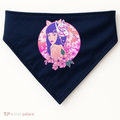 Japanese Cherry Blossoms Kitsune Fox Girl USA-Made Doggie Bandana