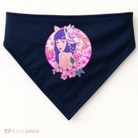 Japanese Cherry Blossoms Kitsune Fox Girl USA-Made Doggie Bandana thumb 0