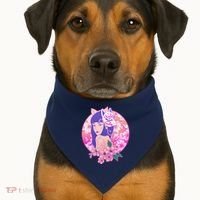 Japanese Cherry Blossoms Kitsune Fox Girl USA-Made Doggie Bandana thumb 1
