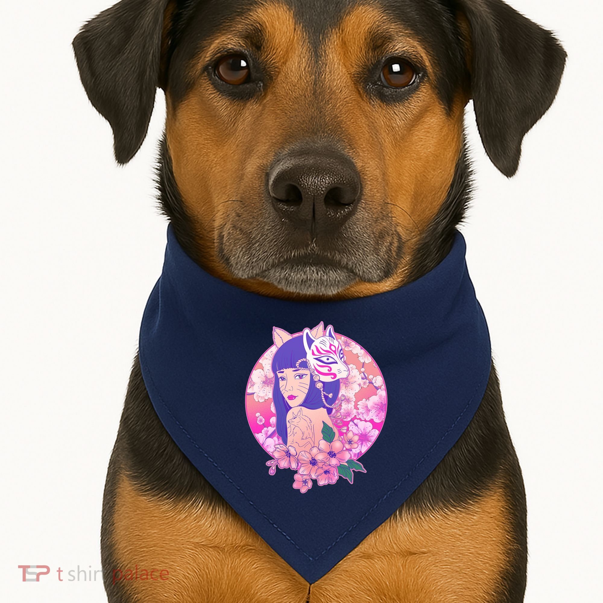 Japanese Cherry Blossoms Kitsune Fox Girl USA-Made Doggie Bandana