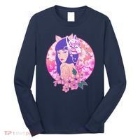 Japanese Cherry Blossoms Kitsune Fox Girl Long Sleeve Shirt thumb 0