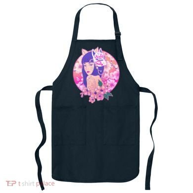 Japanese Cherry Blossoms Kitsune Fox Girl Apron