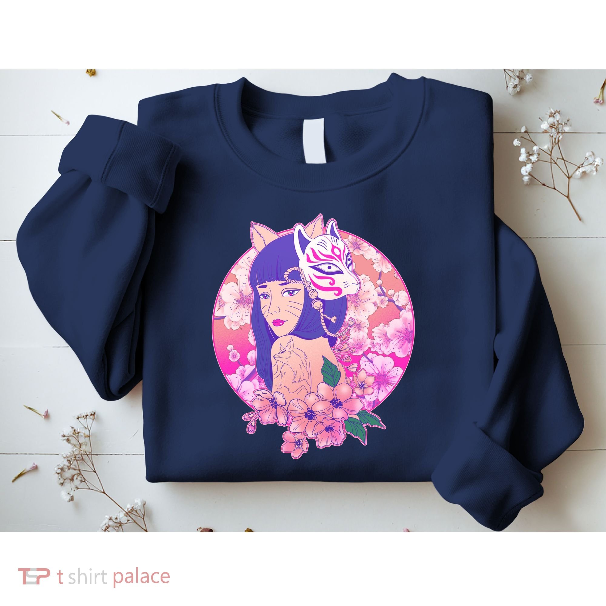 Japanese Cherry Blossoms Kitsune Fox Girl Sweatshirt