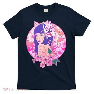 Japanese Cherry Blossoms Kitsune Fox Girl T-Shirt