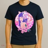 Japanese Cherry Blossoms Kitsune Fox Girl T-Shirt thumb 3