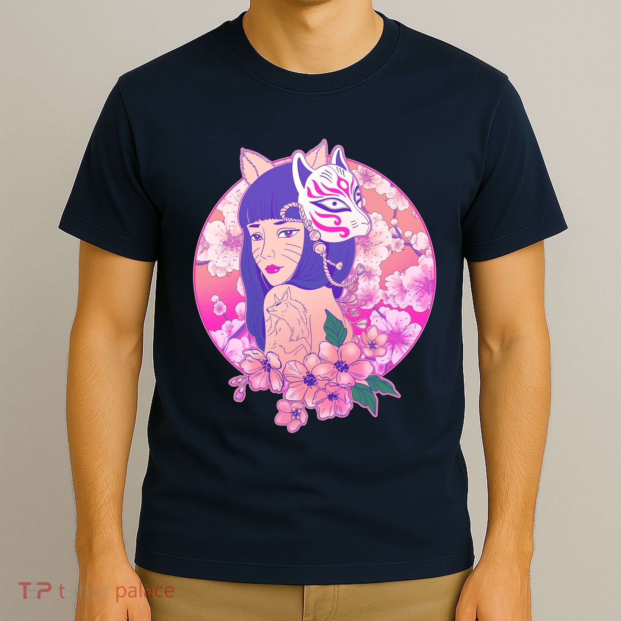Japanese Cherry Blossoms Kitsune Fox Girl T-Shirt