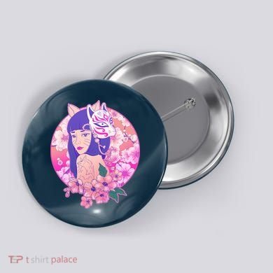 Japanese Cherry Blossoms Kitsune Fox Girl Button