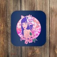 Japanese Cherry Blossoms Kitsune Fox Girl Coaster thumb 0