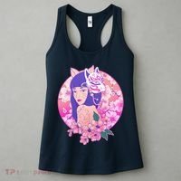 Japanese Cherry Blossoms Kitsune Fox Girl Women's Tank Top thumb 3