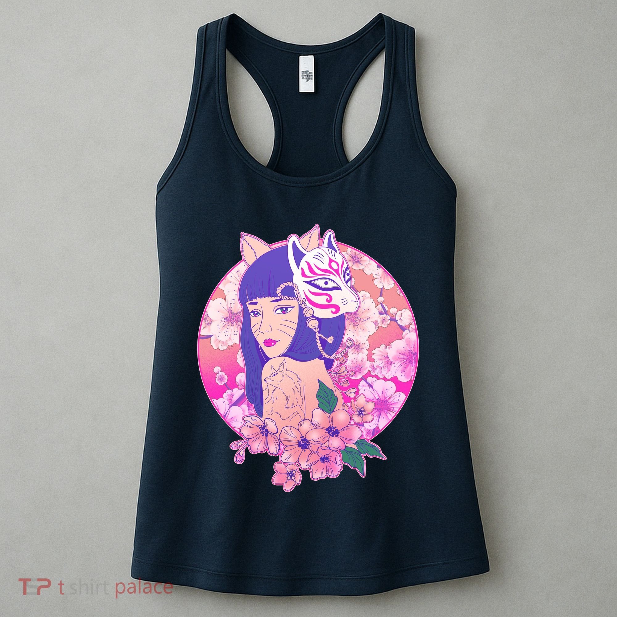 Japanese Cherry Blossoms Kitsune Fox Girl Women's Tank Top