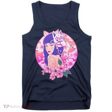 Japanese Cherry Blossoms Kitsune Fox Girl Tank Top
