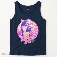 Japanese Cherry Blossoms Kitsune Fox Girl Tank Top thumb 2