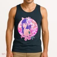 Japanese Cherry Blossoms Kitsune Fox Girl Tank Top thumb 3