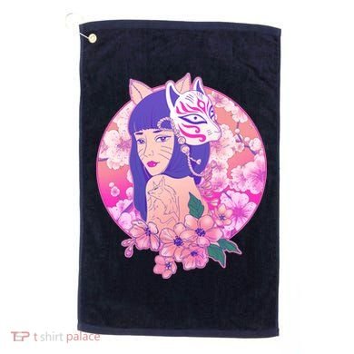 Japanese Cherry Blossoms Kitsune Fox Girl Golf Towel