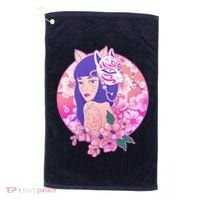 Japanese Cherry Blossoms Kitsune Fox Girl Golf Towel thumb 0