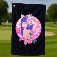 Japanese Cherry Blossoms Kitsune Fox Girl Golf Towel thumb 1