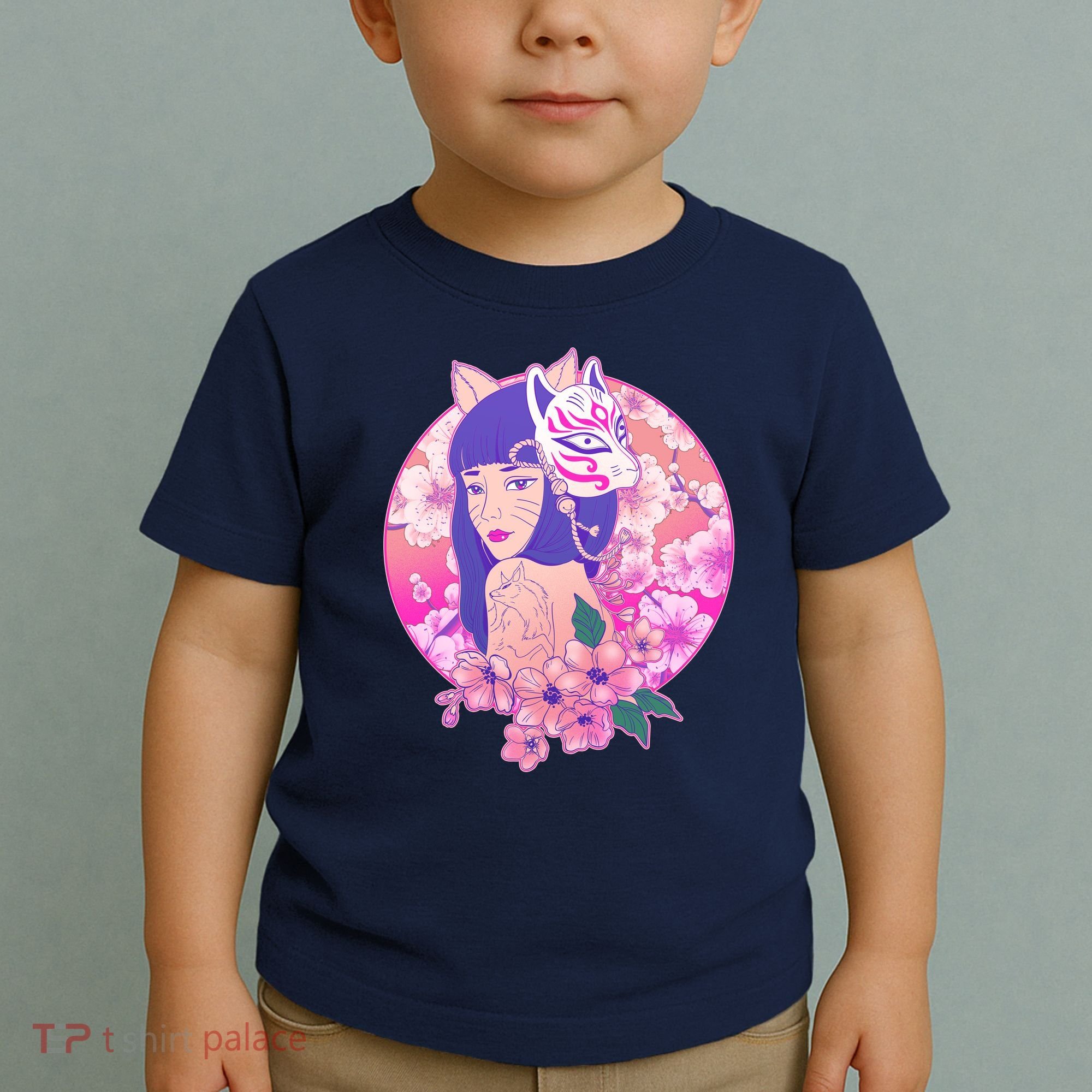 Japanese Cherry Blossoms Kitsune Fox Girl Toddler T-Shirt