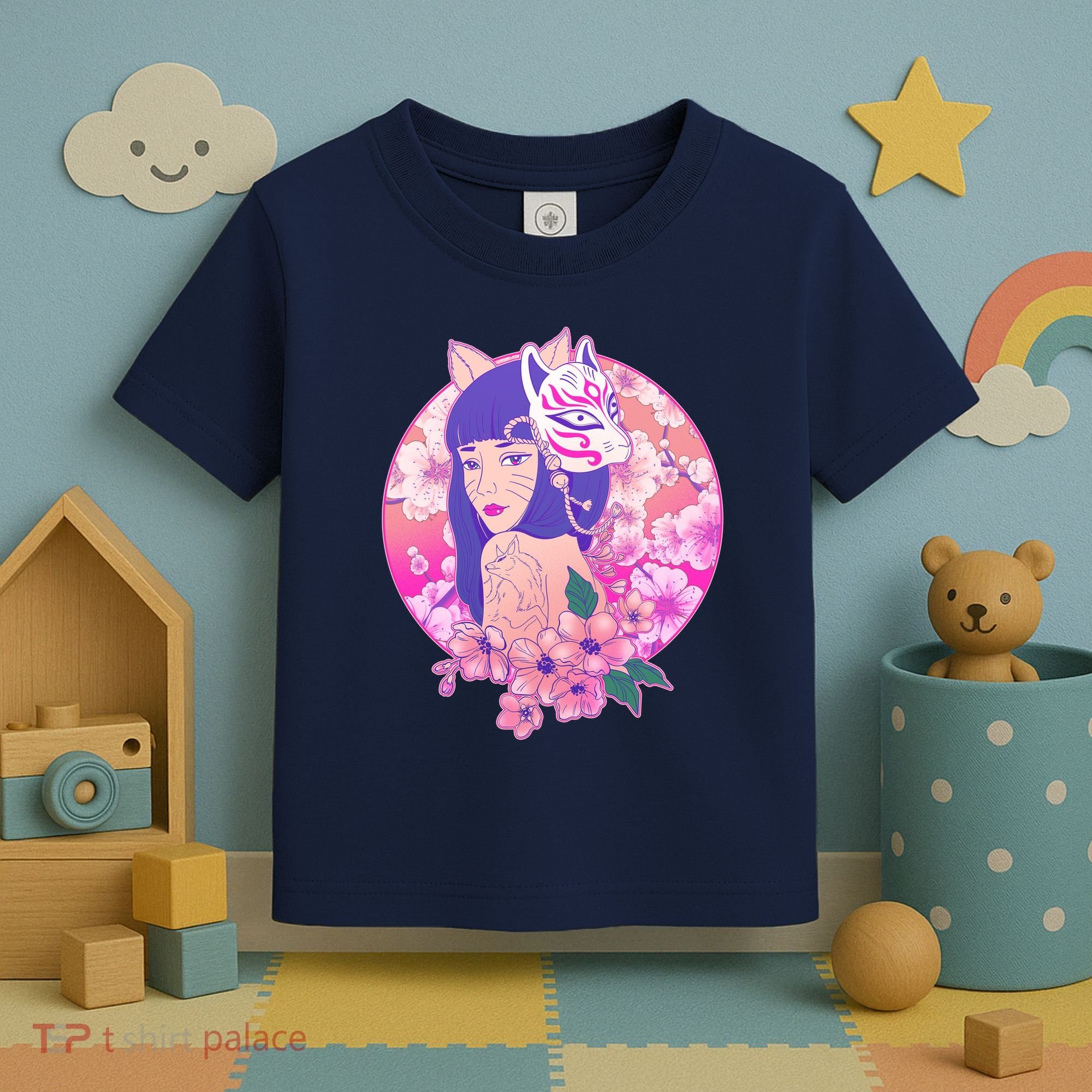 Japanese Cherry Blossoms Kitsune Fox Girl Toddler T-Shirt