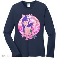 Japanese Cherry Blossoms Kitsune Fox Girl Women's Long Sleeve Shirt thumb 0