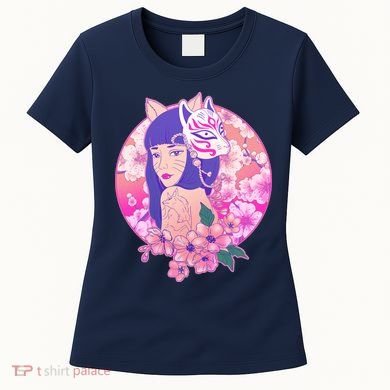 Japanese Cherry Blossoms Kitsune Fox Girl Women's T-Shirt