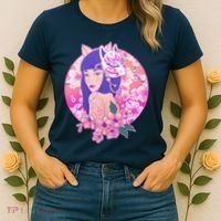 Japanese Cherry Blossoms Kitsune Fox Girl Women's T-Shirt thumb 2