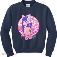 Japanese Cherry Blossoms Kitsune Fox Girl Kids Sweatshirt thumb 0