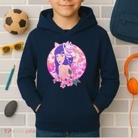Japanese Cherry Blossoms Kitsune Fox Girl Kids Hoodie thumb 2